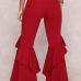 Euramerican Mid Waist Falbala Design Red Polyester Wide Leg Pants Euramerican Mid Waist Falbala Design Red Polyester Wide Leg Pants