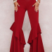 Euramerican Mid Waist Falbala Design Red Polyester Wide Leg Pants Euramerican Mid Waist Falbala Design Red Polyester Wide Leg Pants