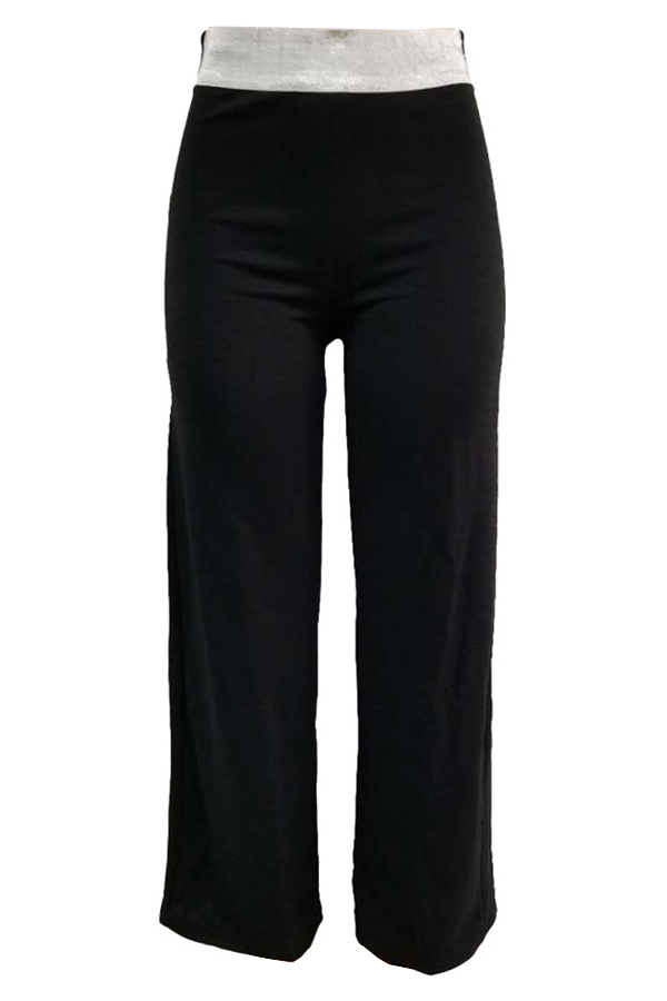  Fashion High Waist Patchwork Black Polyester Zipped Pants