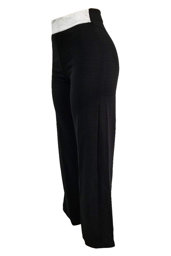  Fashion High Waist Patchwork Black Polyester Zipped Pants