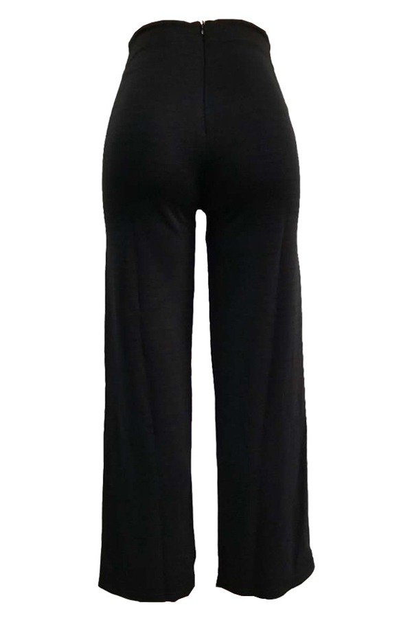  Fashion High Waist Patchwork Black Polyester Zipped Pants