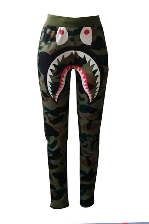  Leisure Elastic Waist Camouflage Printed Army Green Pants
