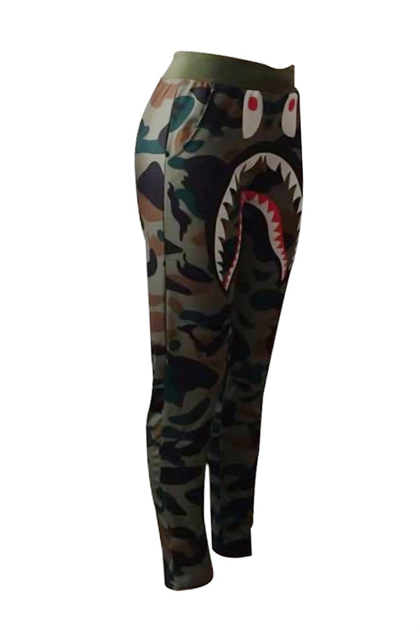  Leisure Elastic Waist Camouflage Printed Army Green Pants
