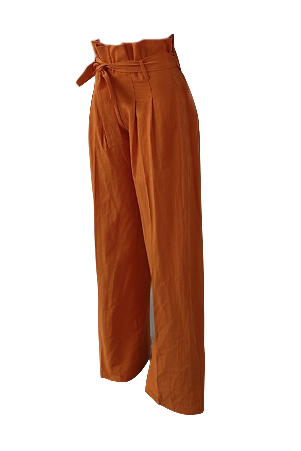  Stylish High Waist Yellow Cotton Pants(With Belt)