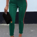  Stylish Mid Elastic Waist Striped Green Cotton Blends Pants
