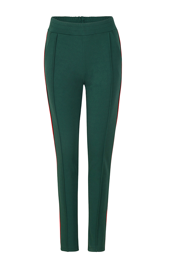  Stylish Mid Elastic Waist Striped Green Cotton Blends Pants