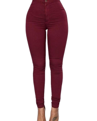 Stylish Mid Waist Wine Red Cotton Blends Pants Stylish Mid Waist Wine Red Cotton Blends Pants