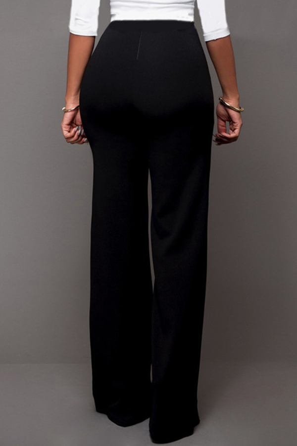  Trendy High Elastic Waist Black Polyester Pants