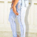 Casual Broken Holes Button Fly Design Blue Cotton Blend Skinny Pants Casual Broken Holes Button Fly Design Blue Cotton Blend Skinny Pants