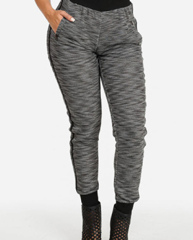 Casual Elastic Waist Patchwork Grey Knitting Skinny Pants