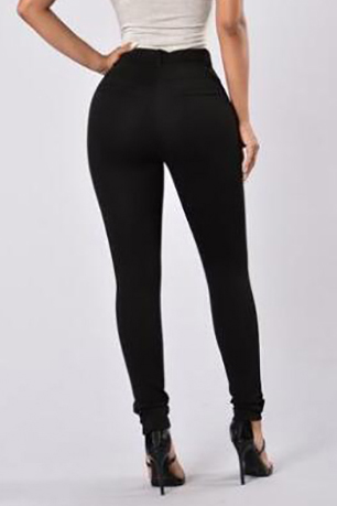 Euramerican Mid Waist Black Cotton Skinny Pants