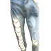 Fashion Mid Waist Broken Holes Light Blue Denim Pants Fashion Mid Waist Broken Holes Light Blue Denim Pants