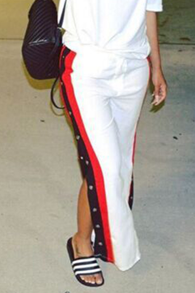 Leisure Elastic Waist High Split White Milk Fiber Pants