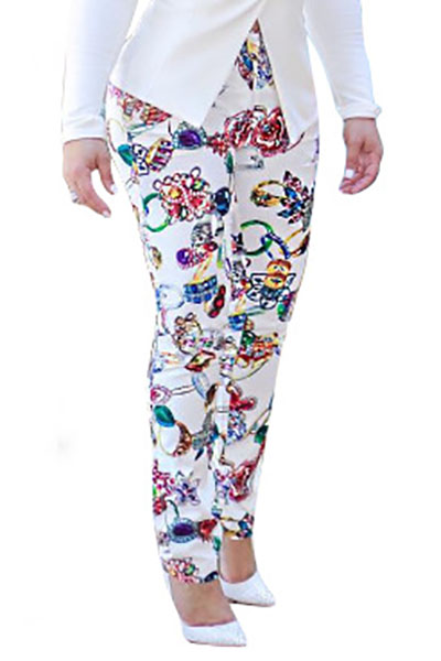 Polyester Print Elastic Waist Mid Skinny Pants Pants