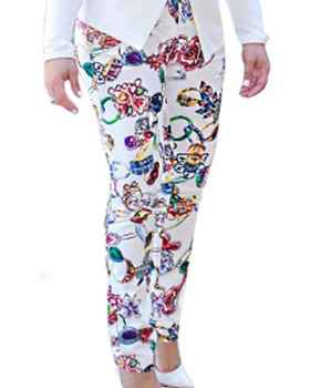 Polyester Print Elastic Waist Mid Skinny Pants Pants