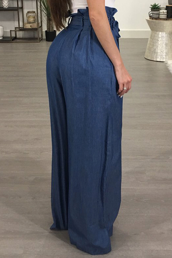 Stylish High Waist Drawstring Ligh Blue Cotton Pants