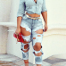 Trendy High Waist Broken Holes Blue Denim Pants (Without Belt) Trendy High Waist Broken Holes Blue Denim Pants (Without Belt)