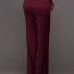 Trendy High Waist Double-breasted Decorative Wine Red Polyester Pants Trendy High Waist Double-breasted Decorative Wine Red Polyester Pants