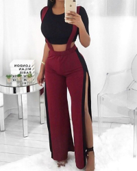 Trendy High Waist Patchwork Hollow-out Wine Red Polyester Pants Trendy High Waist Patchwork Hollow-out Wine Red Polyester Pants