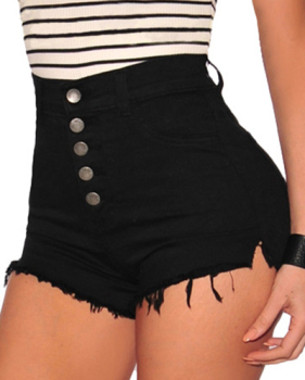 Cotton Solid Button Fly High Regular Shorts