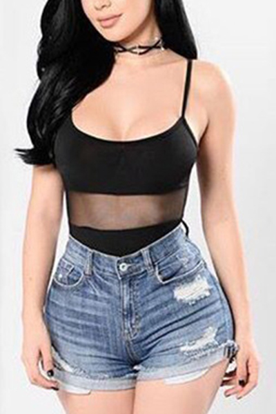 Denim Solid Zipper Fly High Skinny Shorts