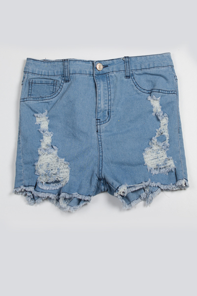 Sexy High Waist Broken Holes Blue Denim Skinny Shorts