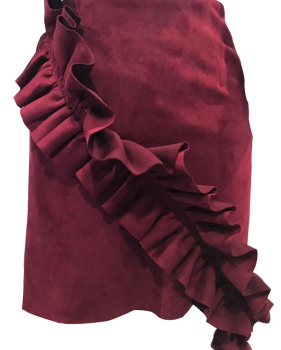  Euramerican Flounce Design Jujube-red Polyester Sheath Mini Skirts