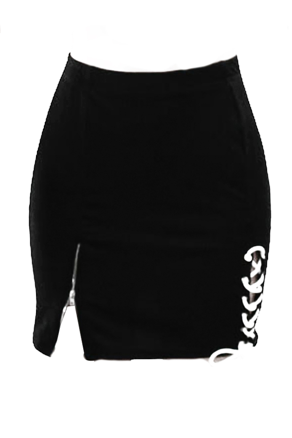  Euramerican Zipper Design Black Polyester Sheath Mini Skirts