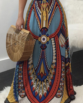 Stylish High Waist Totem Printed Cotton Floor Length Skirts
