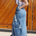 Trendy High Waist High Split Blue Denim Ankle Length Skirts Trendy High Waist High Split Blue Denim Ankle Length Skirts