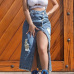 Trendy High Waist High Split Blue Denim Ankle Length Skirts Trendy High Waist High Split Blue Denim Ankle Length Skirts