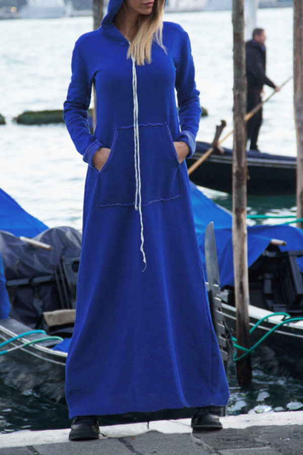  Casual V Neck Blue Milk Fiber Ankle Length Dress