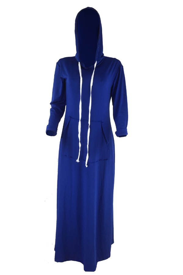  Casual V Neck Blue Milk Fiber Ankle Length Dress