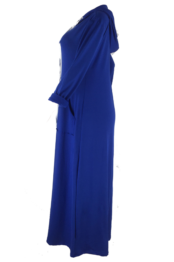  Casual V Neck Blue Milk Fiber Ankle Length Dress