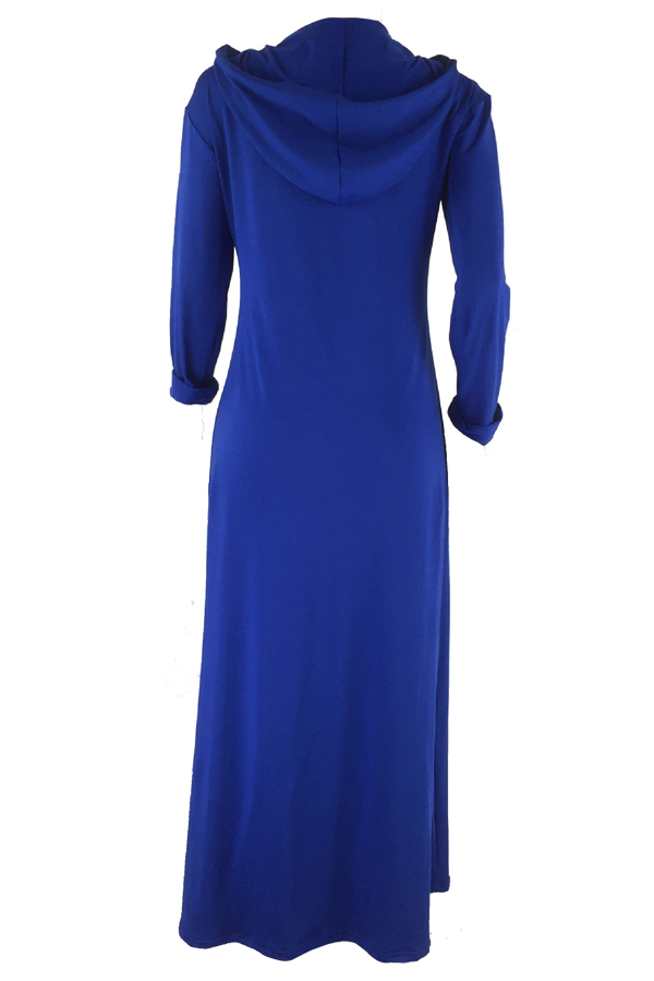  Casual V Neck Blue Milk Fiber Ankle Length Dress