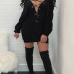 Casual V Neck Chest Lace-up Hollow-out Black Polyester Mini Dress Casual V Neck Chest Lace-up Hollow-out Black Polyester Mini Dress