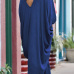 Casual V Neck Hollow-out Blue Polyester Mid Calf Dress Casual V Neck Hollow-out Blue Polyester Mid Calf Dress