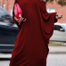 Casual V Neck Hollow-out Wine Red Polyester Mid Calf Dress Casual V Neck Hollow-out Wine Red Polyester Mid Calf Dress