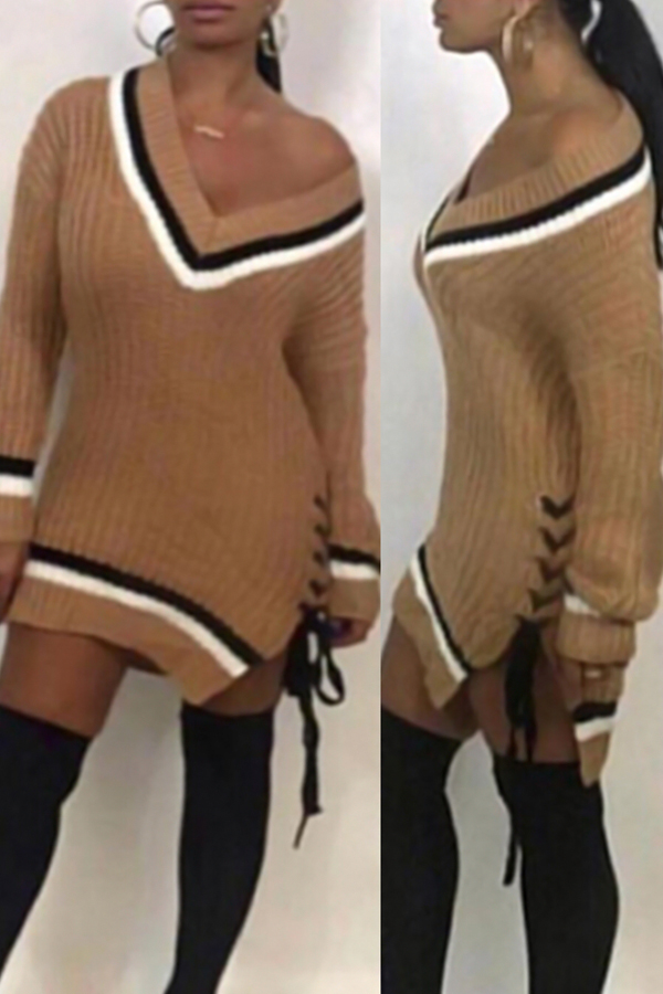  Cotton Blend Casual V Neck Cap Sleeve Long Sleeve Sheath Mini Dresses