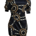 Euramerican Dew Shoulder Chain Printing Black Polyester Sheath Mini Dress Euramerican Dew Shoulder Chain Printing Black Polyester Sheath Mini Dress