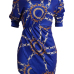 Euramerican Dew Shoulder Chain Printing Blue Polyester Sheath Mini Dress Euramerican Dew Shoulder Chain Printing Blue Polyester Sheath Mini Dress
