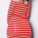 Euramerican Dew Shoulder Striped Red-white Milk Fiber Sheath Mini Dress Euramerican Dew Shoulder Striped Red-white Milk Fiber Sheath Mini Dress
