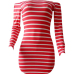 Euramerican Dew Shoulder Striped Red-white Milk Fiber Sheath Mini Dress Euramerican Dew Shoulder Striped Red-white Milk Fiber Sheath Mini Dress