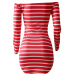 Euramerican Dew Shoulder Striped Red-white Milk Fiber Sheath Mini Dress Euramerican Dew Shoulder Striped Red-white Milk Fiber Sheath Mini Dress