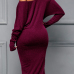 Euramerican Dew Shoulder Wine Red Cotton Blend Sheath Mid Calf Dress Euramerican Dew Shoulder Wine Red Cotton Blend Sheath Mid Calf Dress