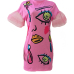  Euramerican Round Neck Short Sleeves Printed Pink Polyester Sheath Mini Dress