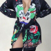  Euramerican Turndown Collar Printed Polyester Mini Shirt Dress