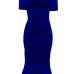  Fashion Bateau Neck Falbala Design Blue Polyester Mid Calf Dress
