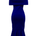  Fashion Bateau Neck Falbala Design Blue Polyester Mid Calf Dress