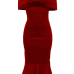 Fashion Bateau Neck Falbala Design Red Polyester Mid Calf Dress Fashion Bateau Neck Falbala Design Red Polyester Mid Calf Dress